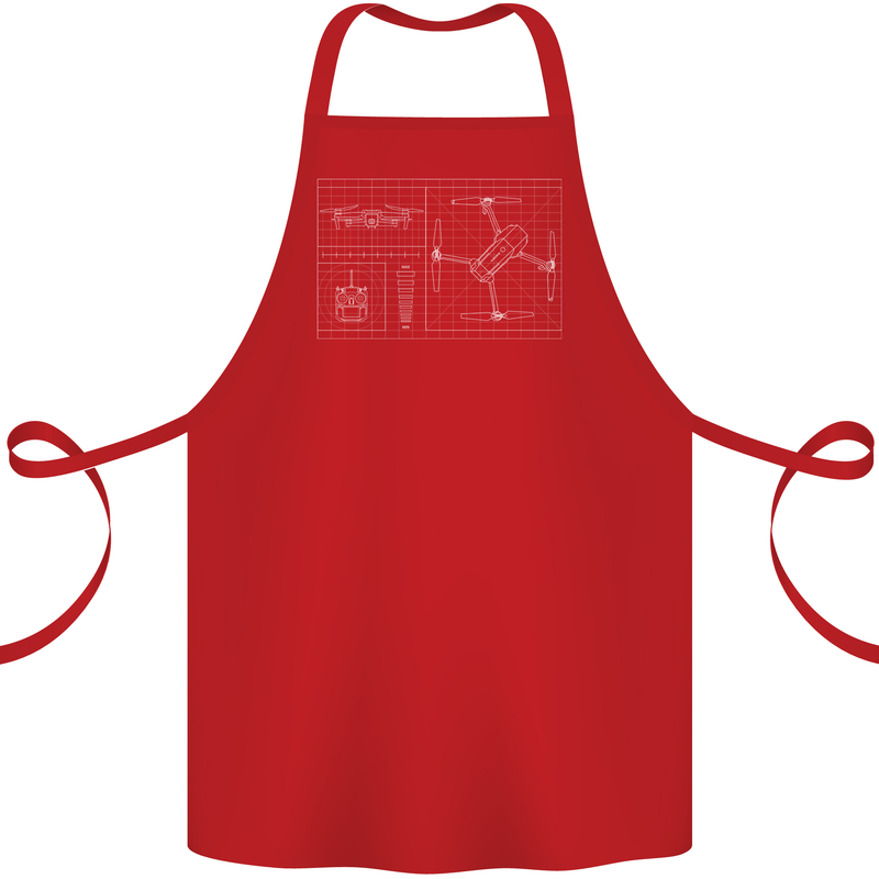 Drone Blueprint Cotton Apron 100% Organic Red