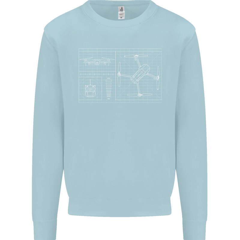 Drone Blueprint Kids Sweatshirt Jumper Light Blue
