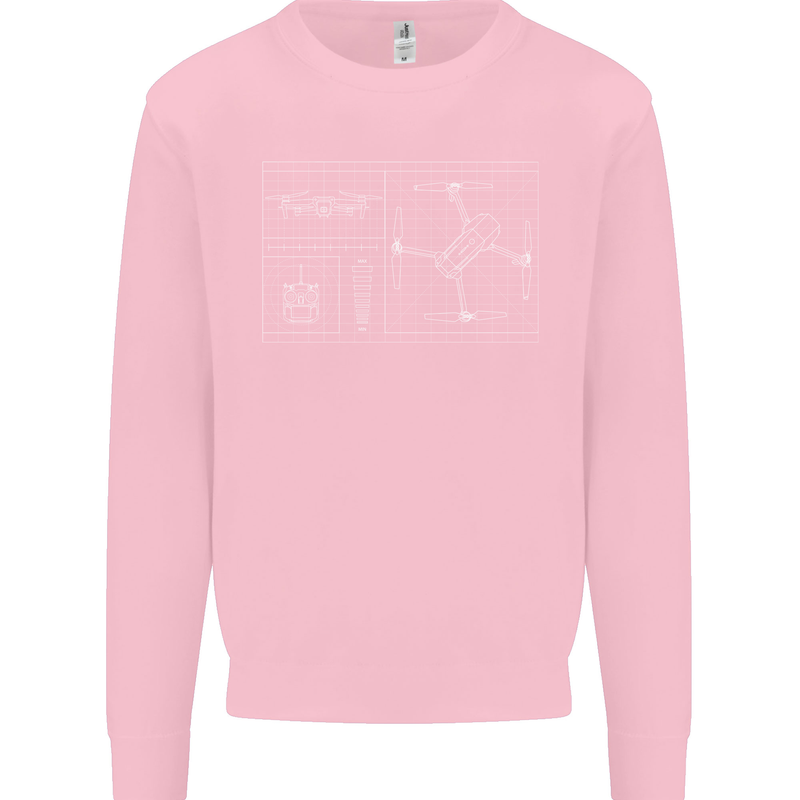 Drone Blueprint Kids Sweatshirt Jumper Light Pink