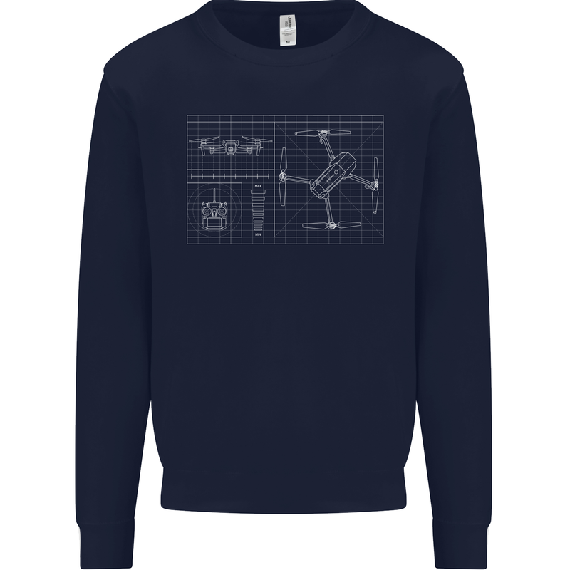 Drone Blueprint Kids Sweatshirt Jumper Navy Blue
