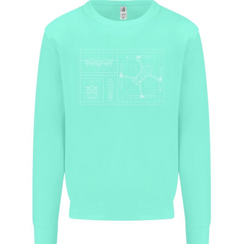 Drone Blueprint Kids Sweatshirt Jumper Peppermint