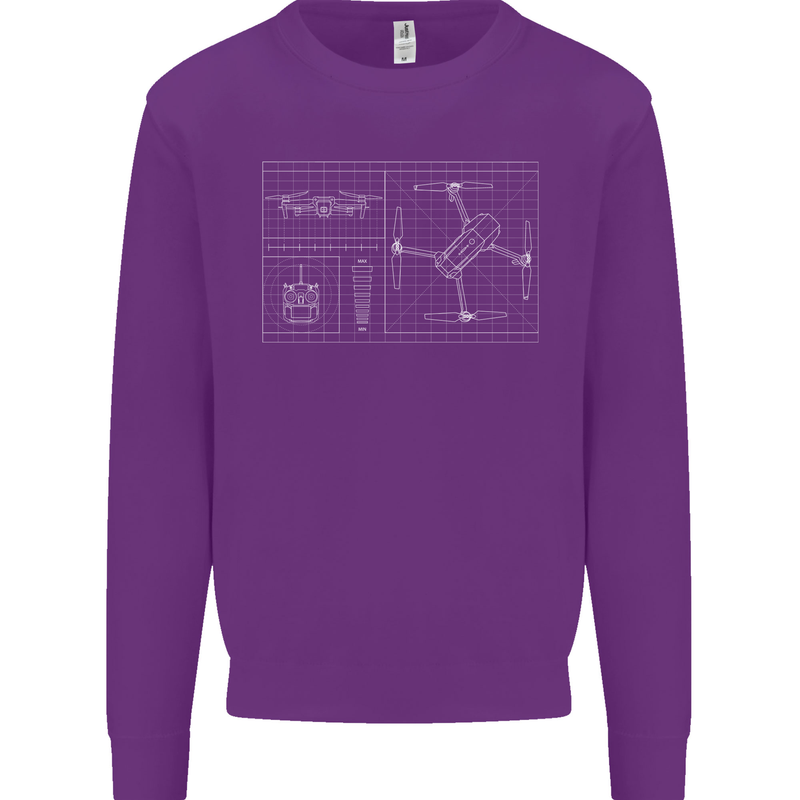 Drone Blueprint Kids Sweatshirt Jumper Purple