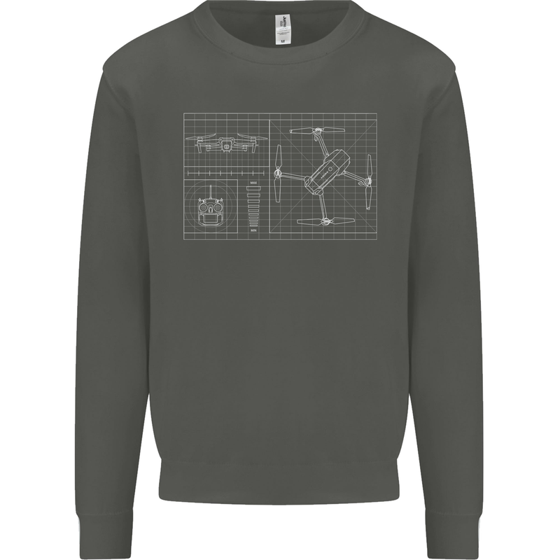 Drone Blueprint Kids Sweatshirt Jumper Storm Grey