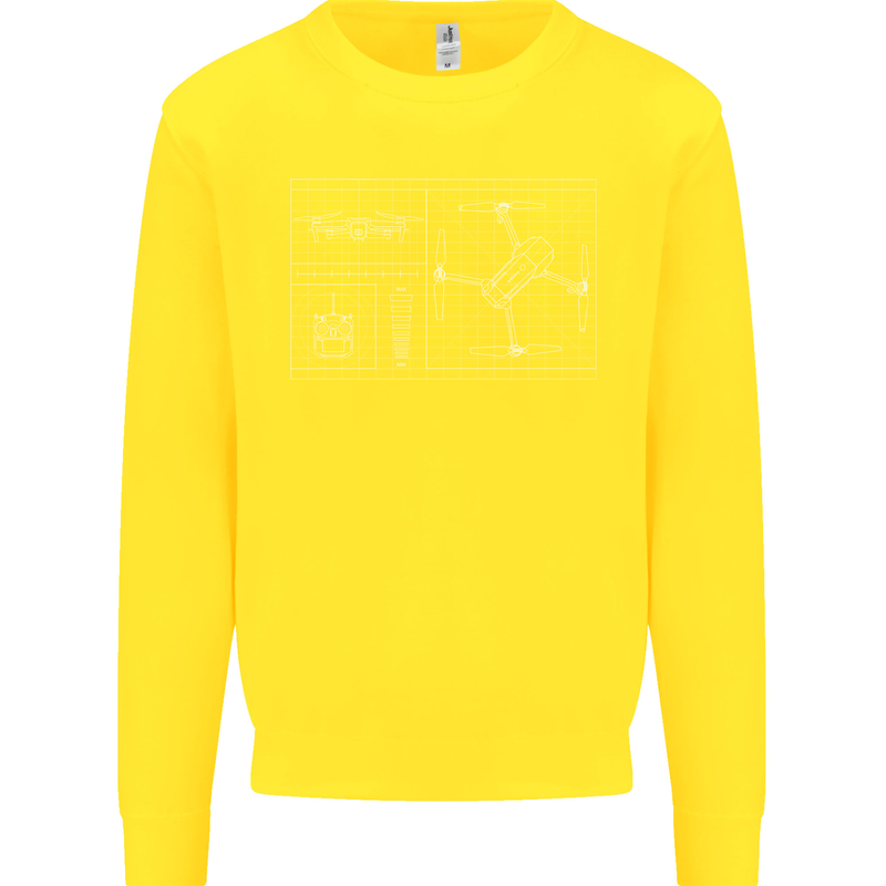 Drone Blueprint Kids Sweatshirt Jumper Yellow