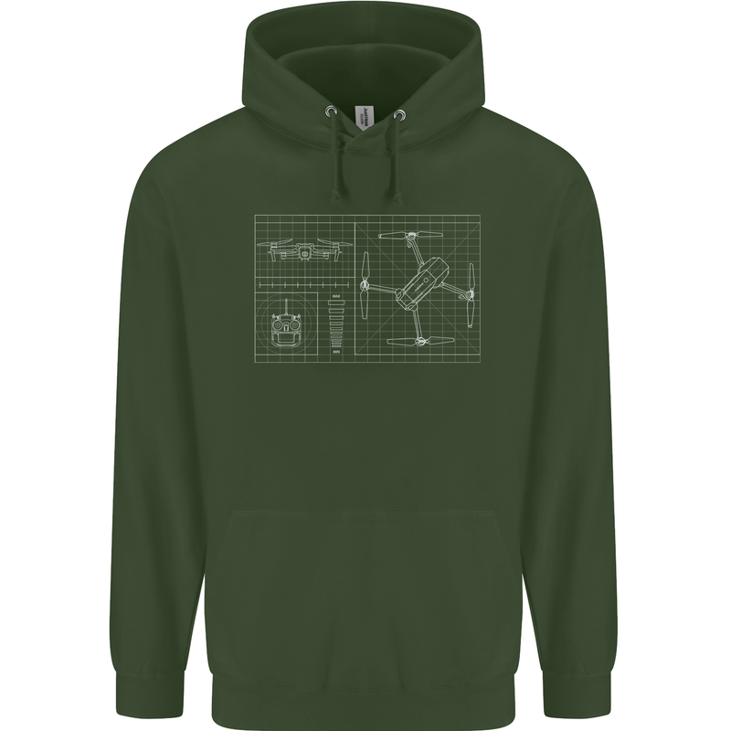 Drone Blueprint Mens 80% Cotton Hoodie Forest Green