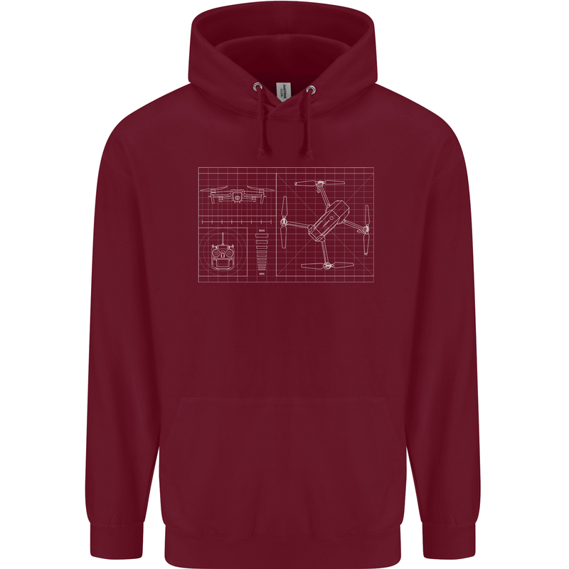 Drone Blueprint Mens 80% Cotton Hoodie Maroon