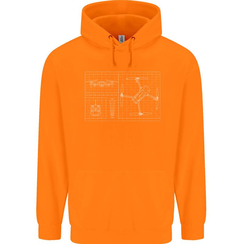 Drone Blueprint Mens 80% Cotton Hoodie Orange