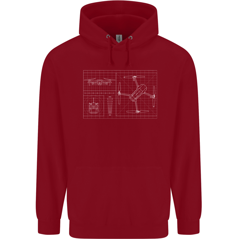 Drone Blueprint Mens 80% Cotton Hoodie Red