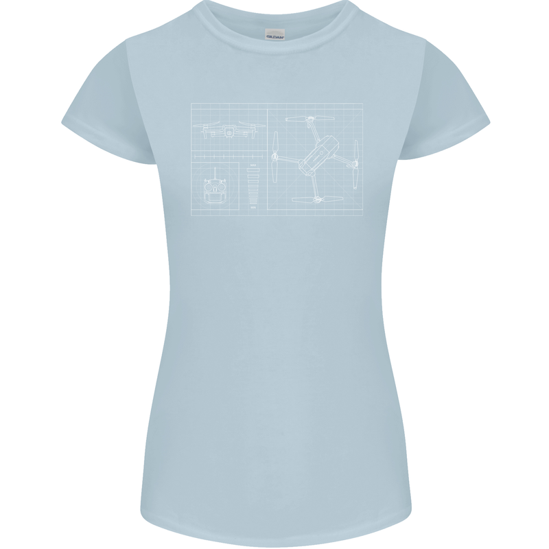 Drone Blueprint Womens Petite Cut T-Shirt Light Blue
