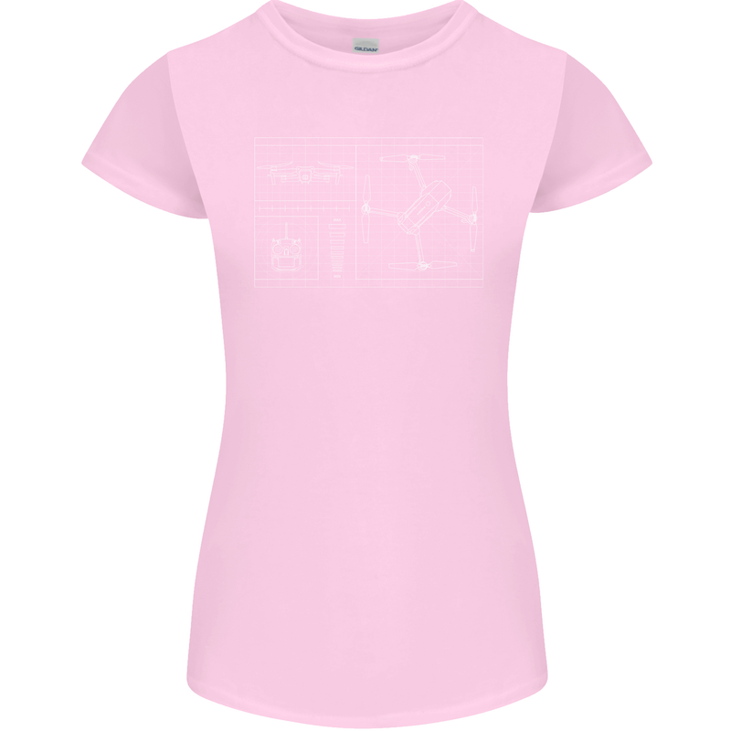Drone Blueprint Womens Petite Cut T-Shirt Light Pink