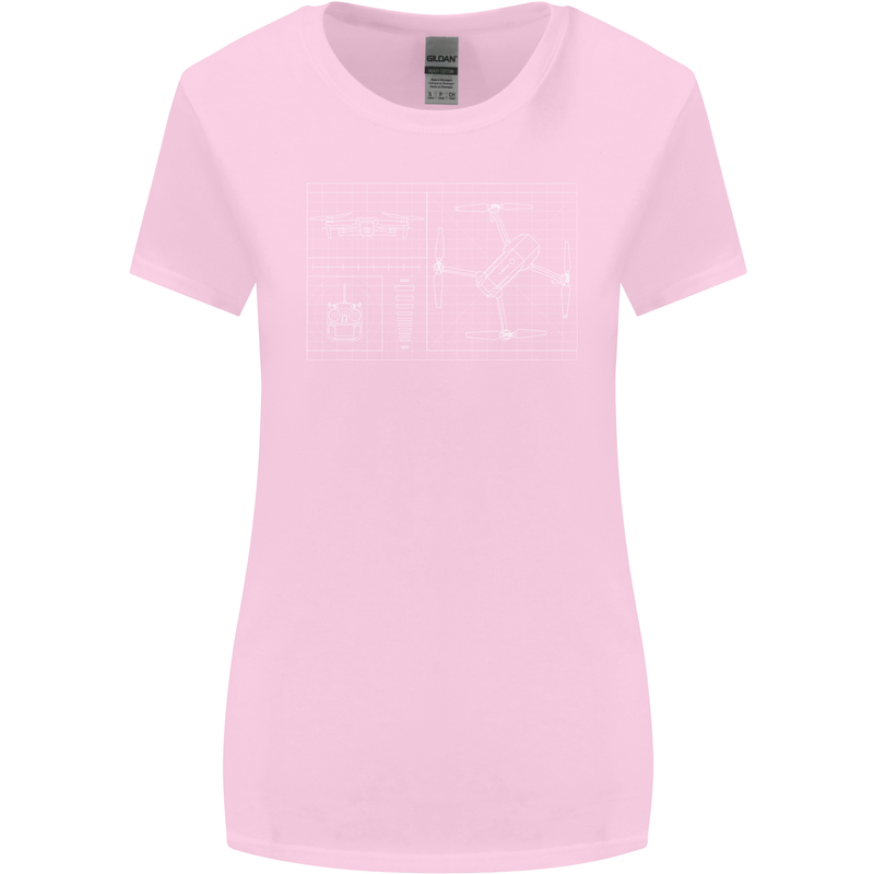 Drone Blueprint Womens Wider Cut T-Shirt Light Pink