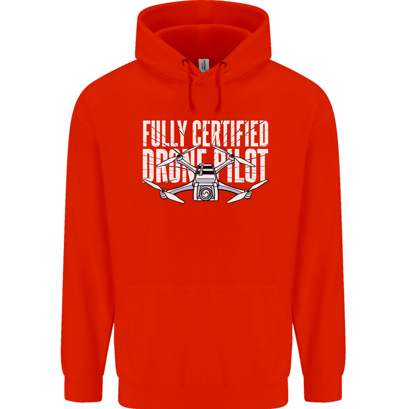 Drone Pilot Mens 80% Cotton Hoodie Bright Red