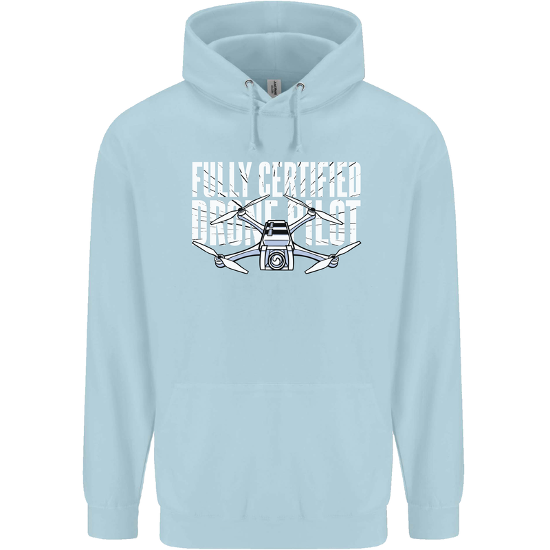 Drone Pilot Mens 80% Cotton Hoodie Light Blue