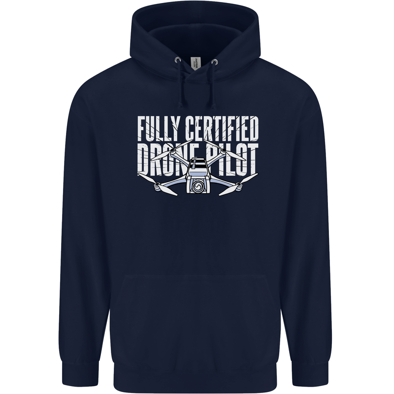 Drone Pilot Mens 80% Cotton Hoodie Navy Blue
