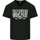 Drone Pilot Mens V-Neck Cotton T-Shirt Black
