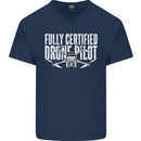 Drone Pilot Mens V-Neck Cotton T-Shirt Navy Blue