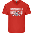 Drone Pilot Mens V-Neck Cotton T-Shirt Red
