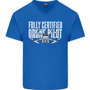 Drone Pilot Mens V-Neck Cotton T-Shirt Royal Blue