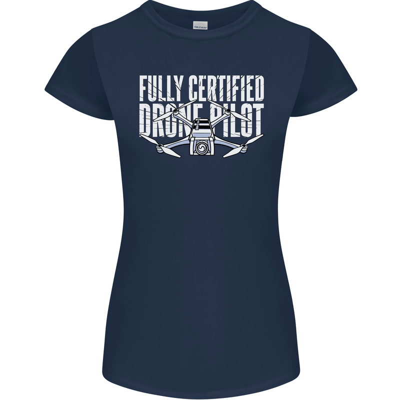 Drone Pilot Womens Petite Cut T-Shirt Navy Blue