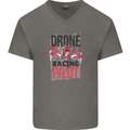 Drone Racing Pilot Mens V-Neck Cotton T-Shirt Charcoal