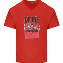 Drone Racing Pilot Mens V-Neck Cotton T-Shirt Red