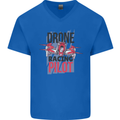 Drone Racing Pilot Mens V-Neck Cotton T-Shirt Royal Blue