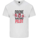 Drone Racing Pilot Mens V-Neck Cotton T-Shirt White
