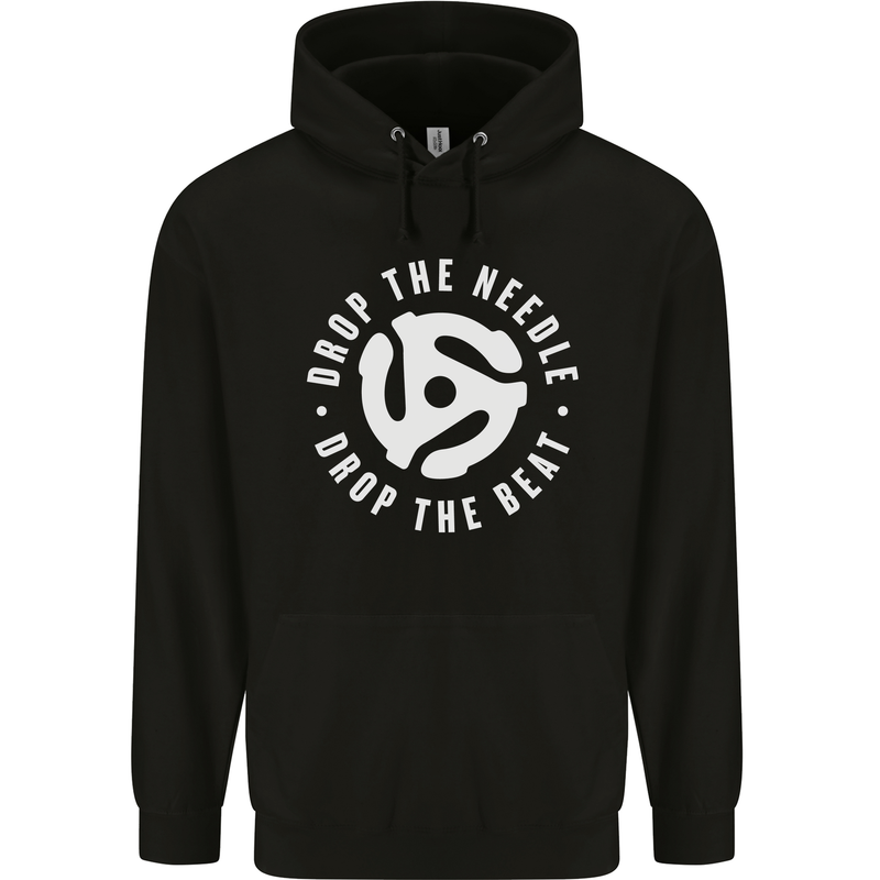 Drop the Needle DJ Turntable Decks Vinyl Childrens Kids Hoodie Black