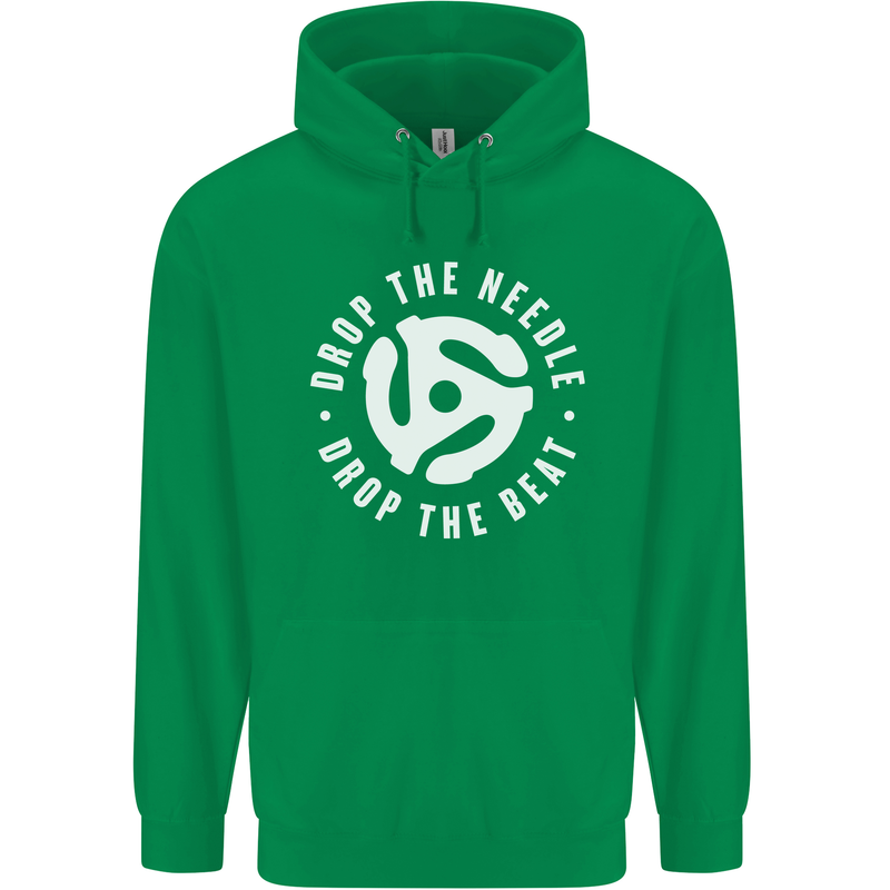 Drop the Needle DJ Turntable Decks Vinyl Childrens Kids Hoodie Irish Green