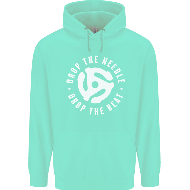 Drop the Needle DJ Turntable Decks Vinyl Childrens Kids Hoodie Peppermint