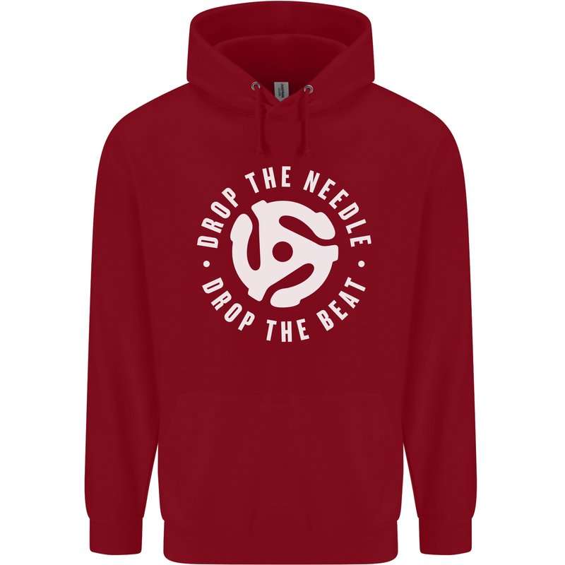 Drop the Needle DJ Turntable Decks Vinyl Childrens Kids Hoodie Red