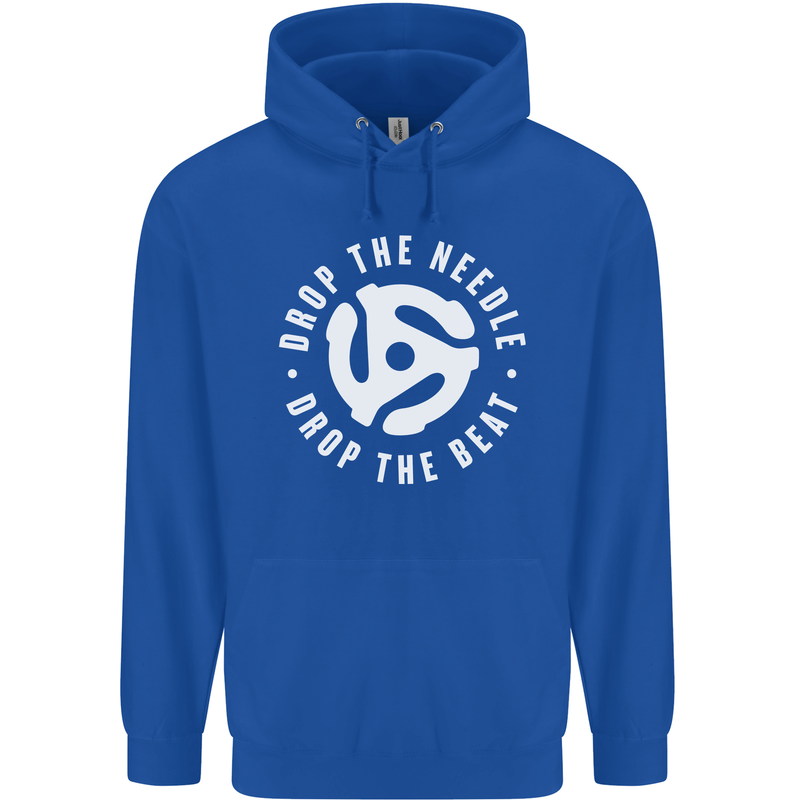 Drop the Needle DJ Turntable Decks Vinyl Childrens Kids Hoodie Royal Blue