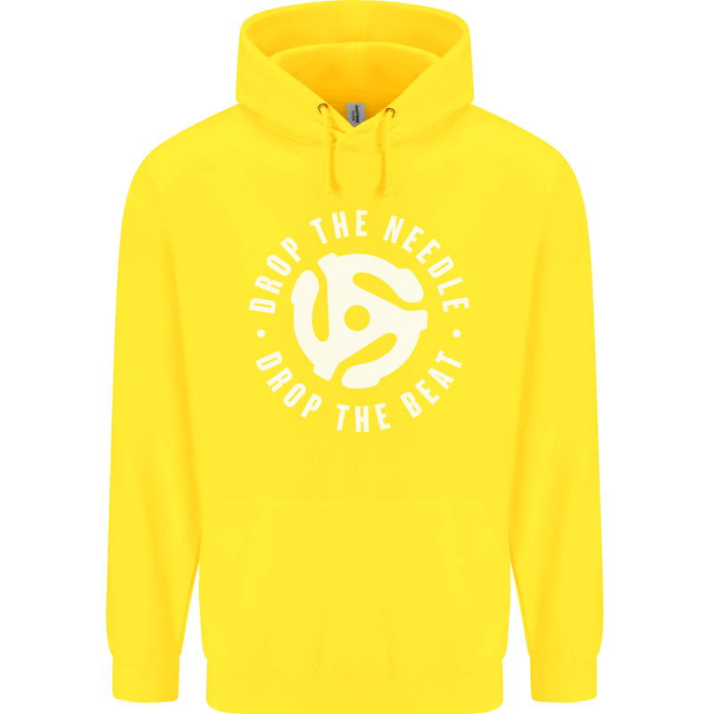 Drop the Needle DJ Turntable Decks Vinyl Childrens Kids Hoodie Yellow