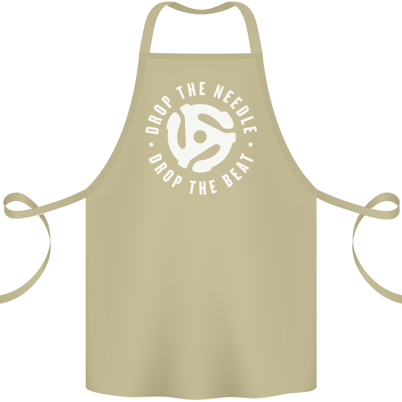 Drop the Needle DJ Turntable Decks Vinyl Cotton Apron 100% Organic Khaki