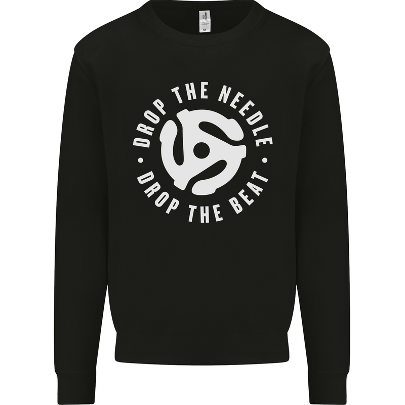 Drop the Needle DJ Turntable Decks Vinyl Kids Sweatshirt Jumper Black
