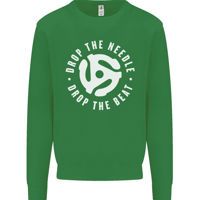 Drop the Needle DJ Turntable Decks Vinyl Kids Sweatshirt Jumper Irish Green