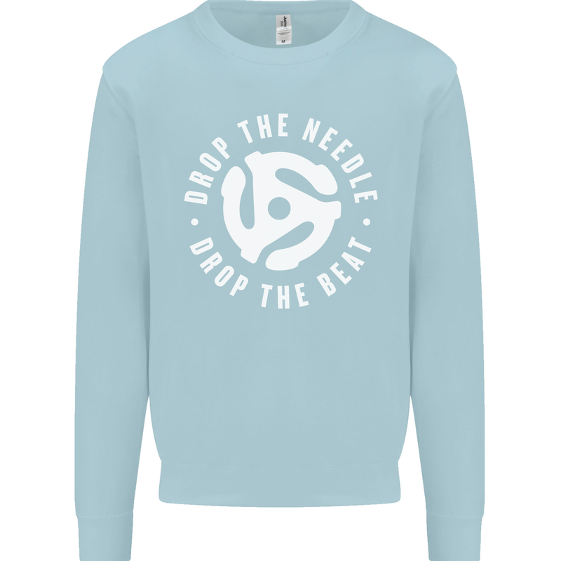 Drop the Needle DJ Turntable Decks Vinyl Kids Sweatshirt Jumper Light Blue