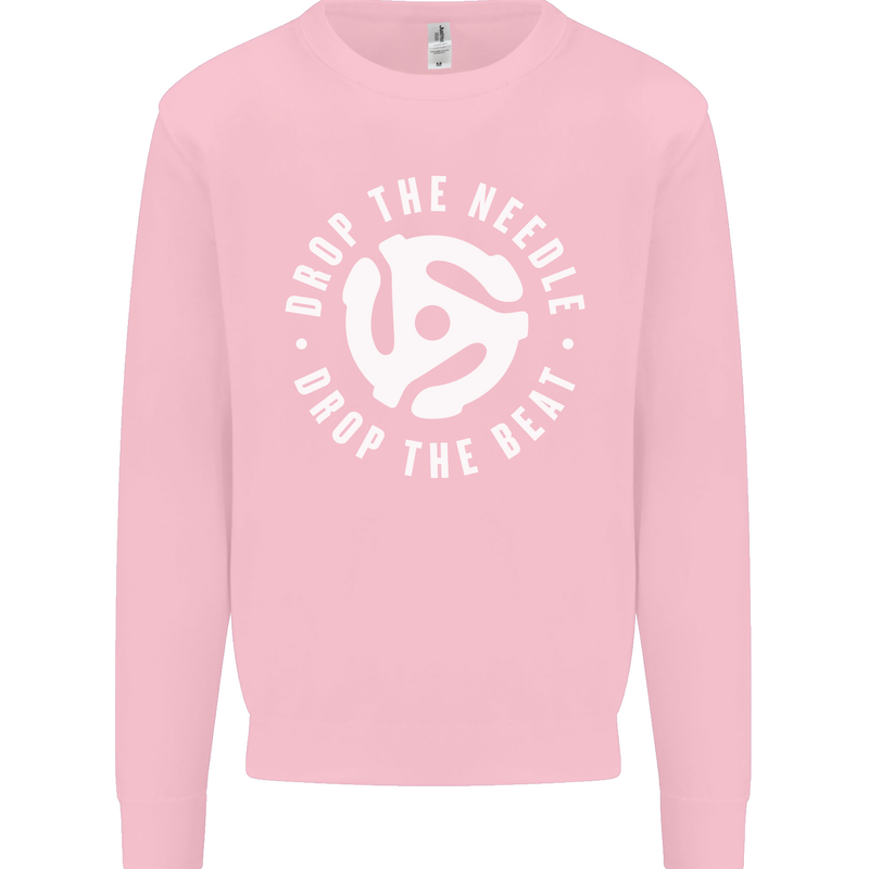 Drop the Needle DJ Turntable Decks Vinyl Kids Sweatshirt Jumper Light Pink