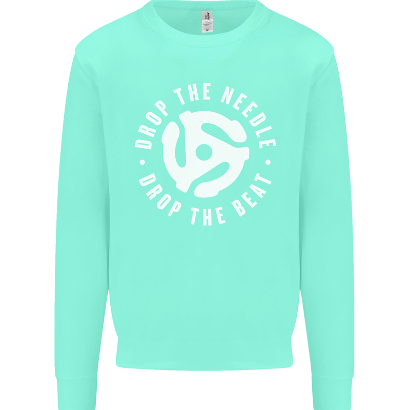 Drop the Needle DJ Turntable Decks Vinyl Kids Sweatshirt Jumper Peppermint