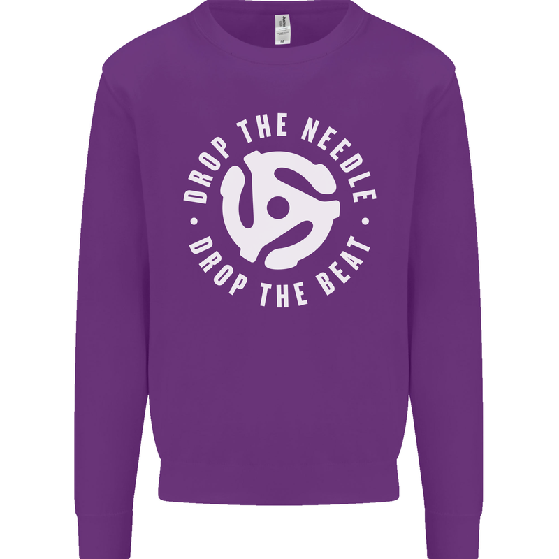 Drop the Needle DJ Turntable Decks Vinyl Kids Sweatshirt Jumper Purple