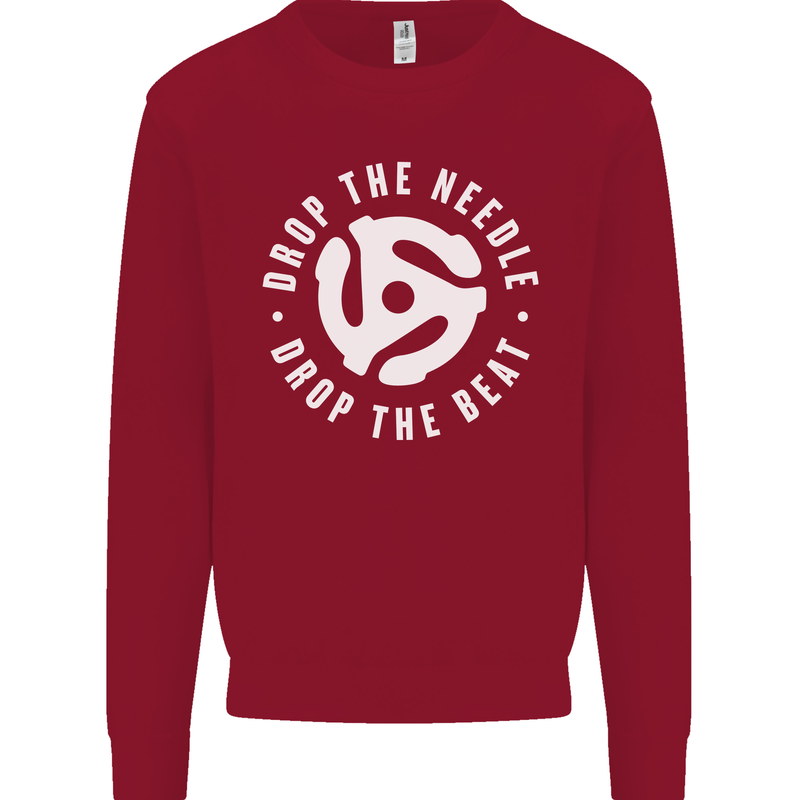 Drop the Needle DJ Turntable Decks Vinyl Kids Sweatshirt Jumper Red