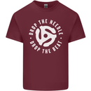 Drop the Needle DJ Turntable Decks Vinyl Mens Cotton T-Shirt Tee Top Maroon