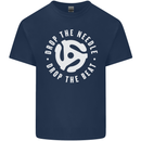 Drop the Needle DJ Turntable Decks Vinyl Mens Cotton T-Shirt Tee Top Navy Blue