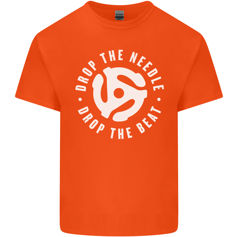 Drop the Needle DJ Turntable Decks Vinyl Mens Cotton T-Shirt Tee Top Orange