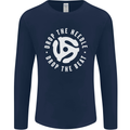 Drop the Needle DJ Turntable Decks Vinyl Mens Long Sleeve T-Shirt Navy Blue