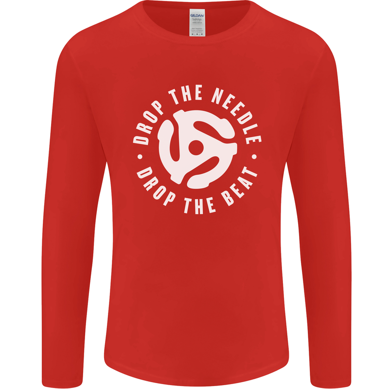 Drop the Needle DJ Turntable Decks Vinyl Mens Long Sleeve T-Shirt Red