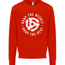 Drop the Needle DJ Turntable Decks Vinyl Mens Sweatshirt Jumper Bright Red