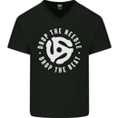 Drop the Needle DJ Turntable Decks Vinyl Mens V-Neck Cotton T-Shirt Black
