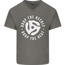 Drop the Needle DJ Turntable Decks Vinyl Mens V-Neck Cotton T-Shirt Charcoal