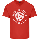 Drop the Needle DJ Turntable Decks Vinyl Mens V-Neck Cotton T-Shirt Red